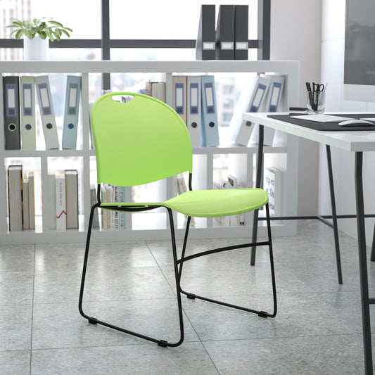 HERCULES Series 880 lb. Capacity Green Ultra-Compact Stack Chair with Black Powder Coated Frame Green Plastic/Black Frame