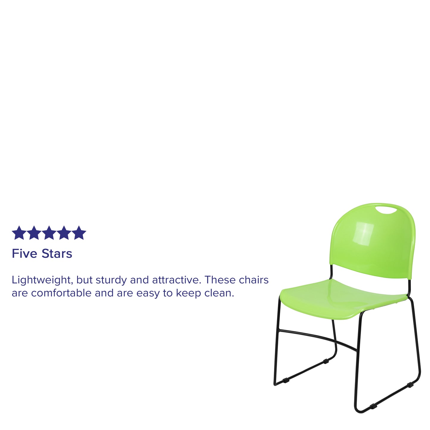 HERCULES Series 880 lb. Capacity Green Ultra-Compact Stack Chair with Black Powder Coated Frame Green Plastic/Black Frame RUT-188-GN-GG