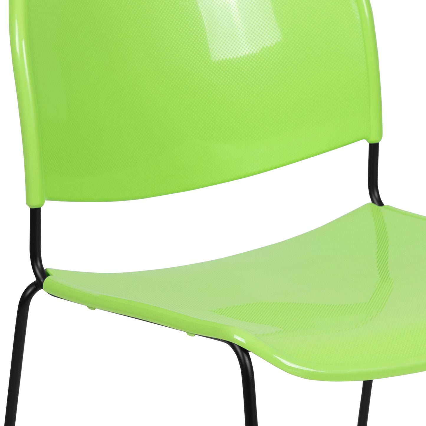 HERCULES Series 880 lb. Capacity Green Ultra-Compact Stack Chair with Black Powder Coated Frame Green Plastic/Black Frame RUT-188-GN-GG