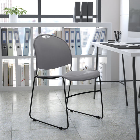 HERCULES Series 880 lb. Capacity Gray Ultra-Compact Stack Chair with Black Powder Coated Frame Gray Plastic/Black Frame