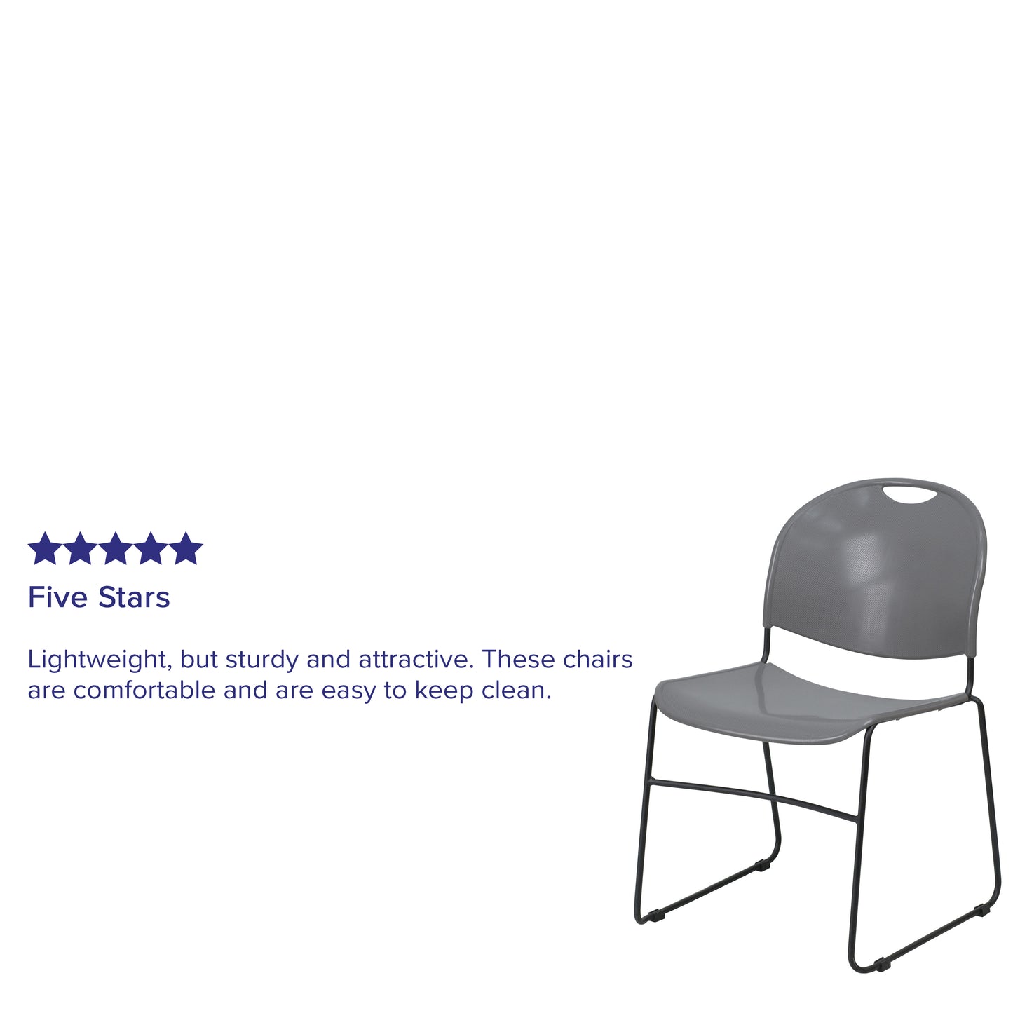 HERCULES Series 880 lb. Capacity Gray Ultra-Compact Stack Chair with Black Powder Coated Frame Gray Plastic/Black Frame RUT-188-GY-GG