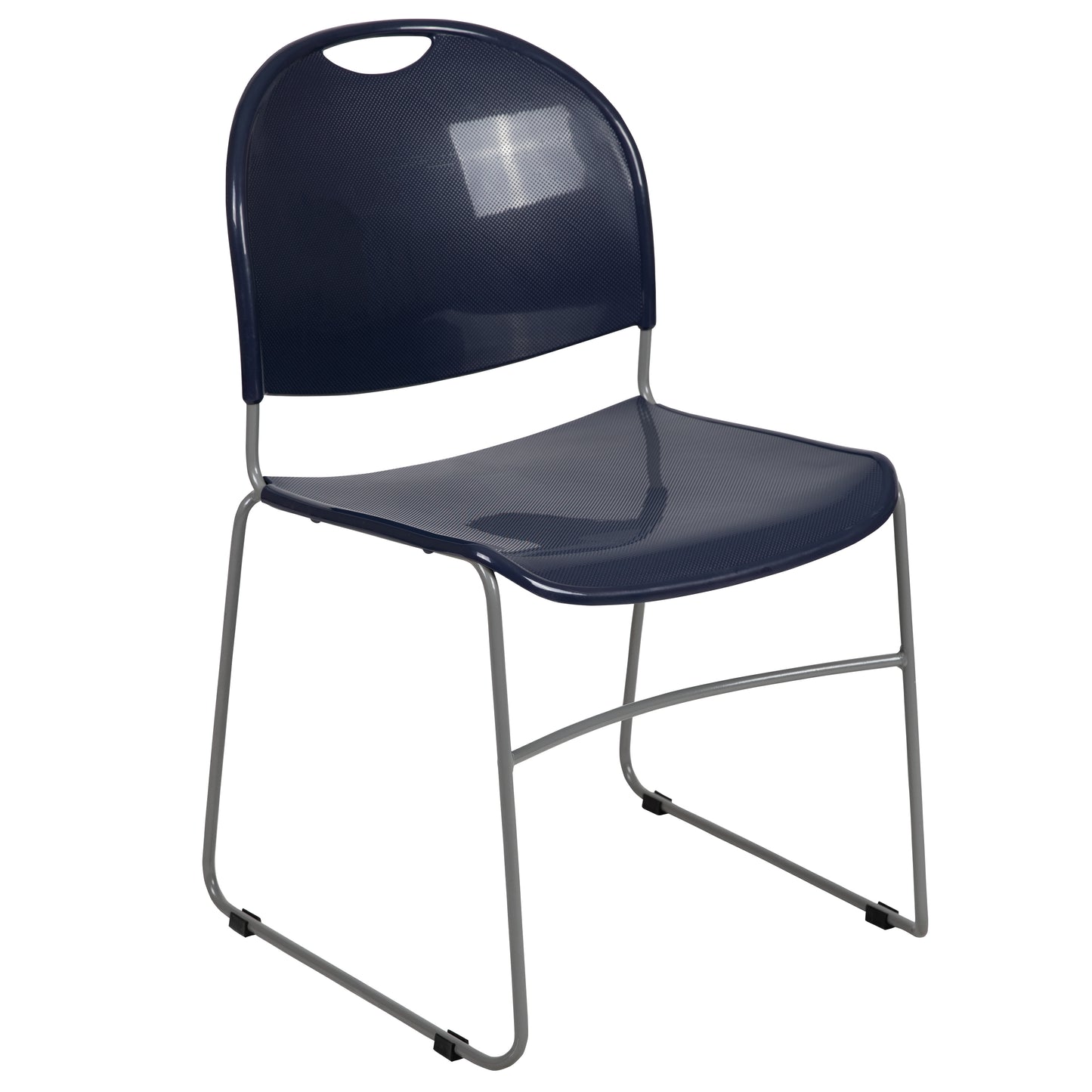 HERCULES Series 880 lb. Capacity Navy Ultra-Compact Stack Chair with Silver Powder Coated Frame Navy Plastic/Silver Frame RUT-188-NY-GG