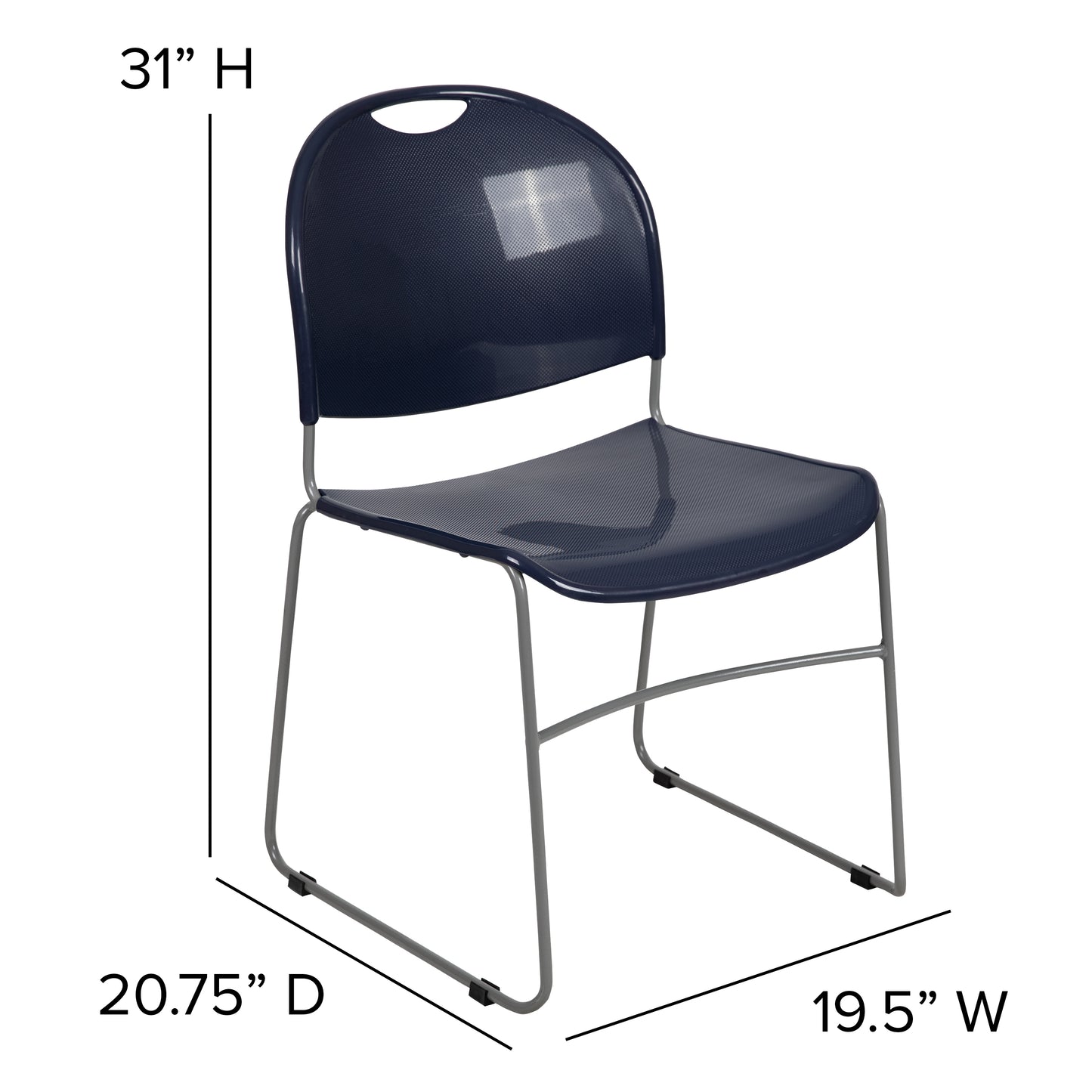 HERCULES Series 880 lb. Capacity Navy Ultra-Compact Stack Chair with Silver Powder Coated Frame Navy Plastic/Silver Frame RUT-188-NY-GG