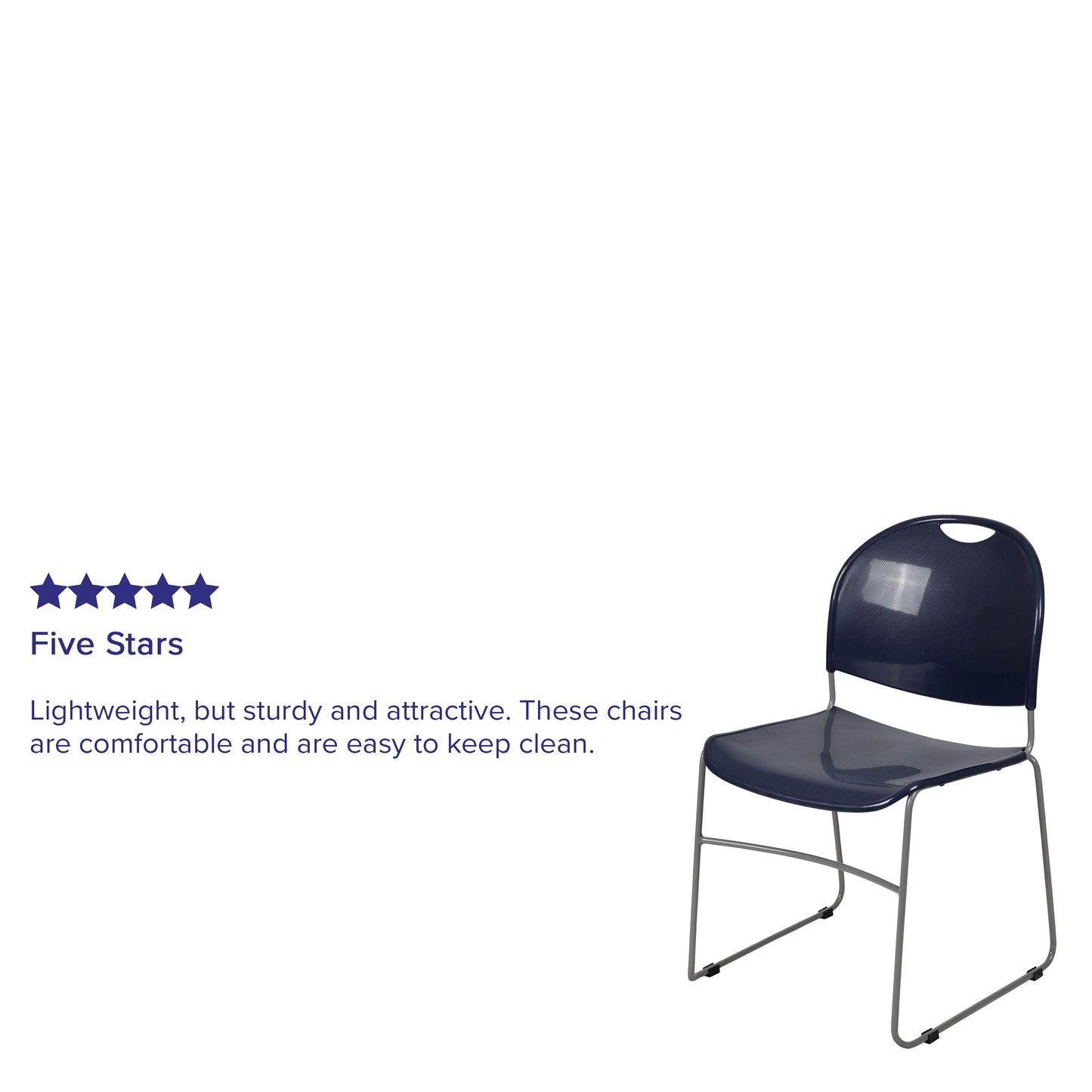 HERCULES Series 880 lb. Capacity Navy Ultra-Compact Stack Chair with Silver Powder Coated Frame Navy Plastic/Silver Frame RUT-188-NY-GG