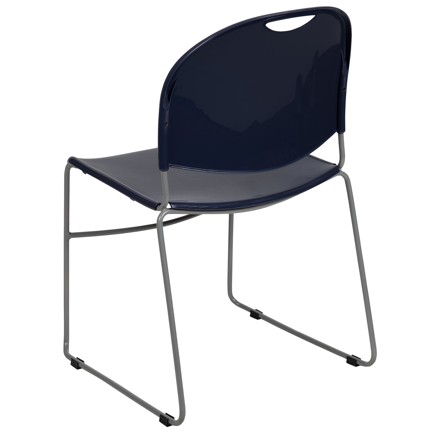 HERCULES Series 880 lb. Capacity Navy Ultra-Compact Stack Chair with Silver Powder Coated Frame Navy Plastic/Silver Frame RUT-188-NY-GG