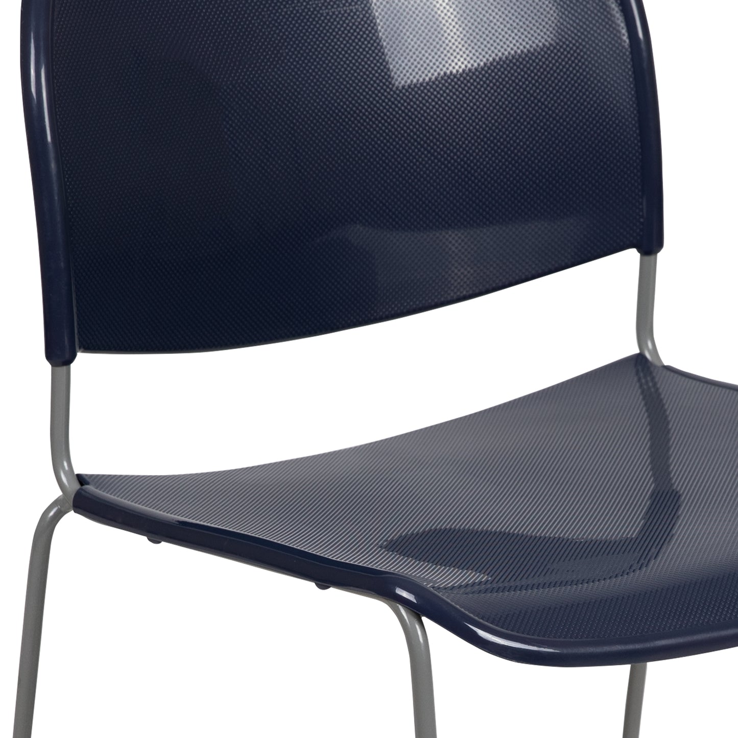 HERCULES Series 880 lb. Capacity Navy Ultra-Compact Stack Chair with Silver Powder Coated Frame Navy Plastic/Silver Frame RUT-188-NY-GG