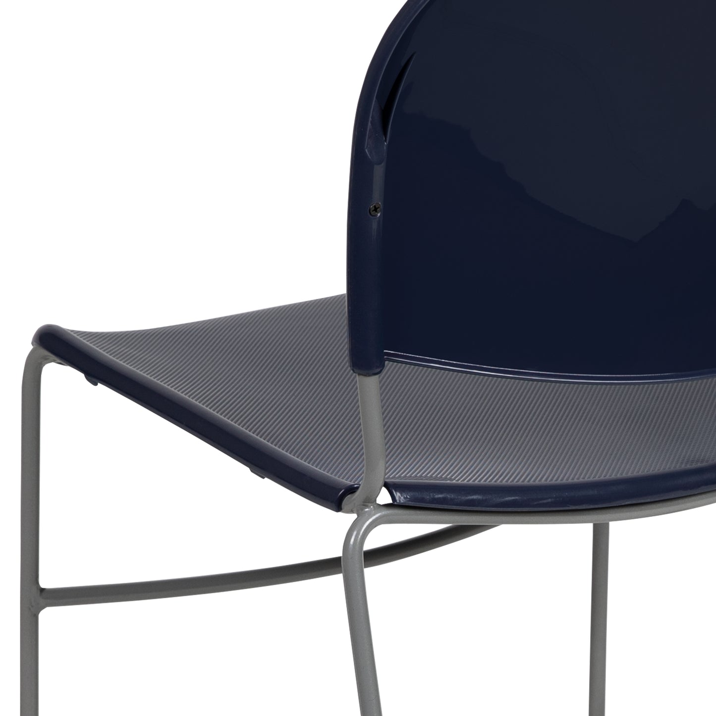 HERCULES Series 880 lb. Capacity Navy Ultra-Compact Stack Chair with Silver Powder Coated Frame Navy Plastic/Silver Frame RUT-188-NY-GG