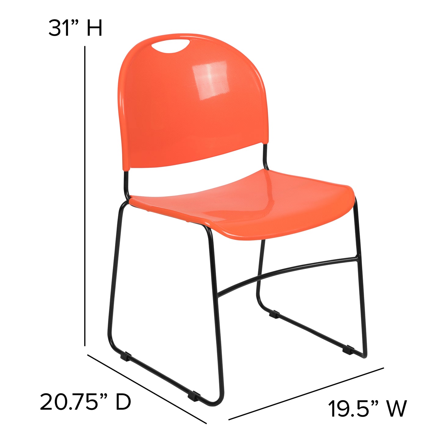 HERCULES Series 880 lb. Capacity Orange Ultra-Compact Stack Chair with Black Powder Coated Frame Orange Plastic/Black Frame