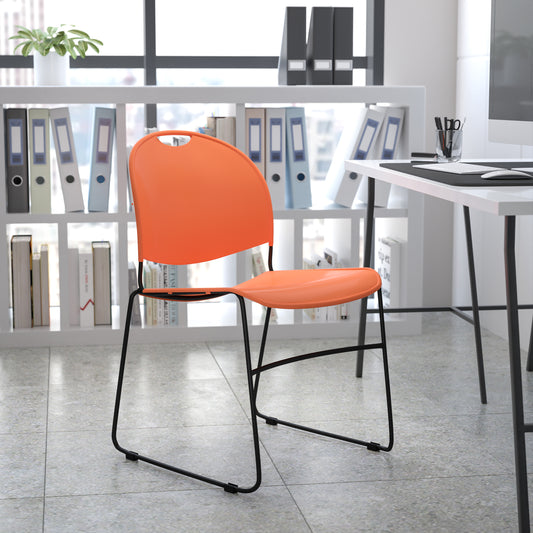 HERCULES Series 880 lb. Capacity Orange Ultra-Compact Stack Chair with Black Powder Coated Frame Orange Plastic/Black Frame