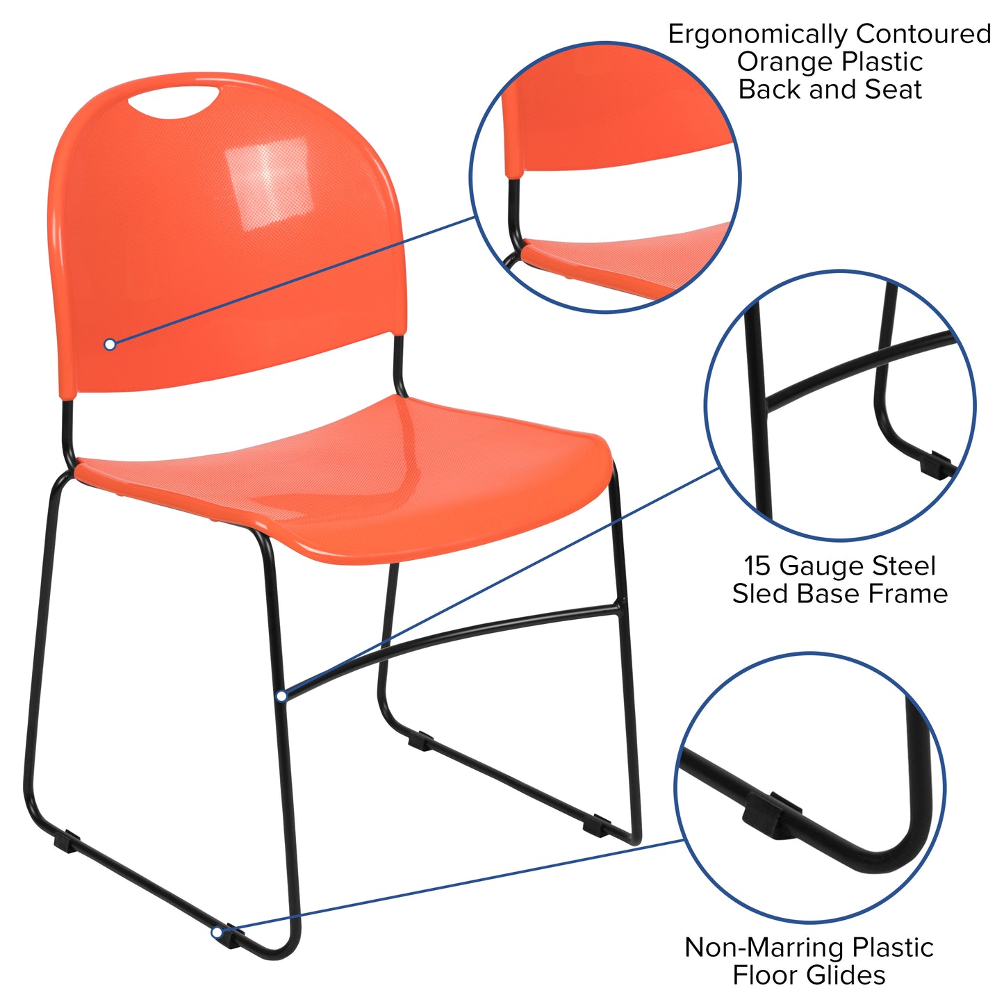 HERCULES Series 880 lb. Capacity Orange Ultra-Compact Stack Chair with Black Powder Coated Frame Orange Plastic/Black Frame