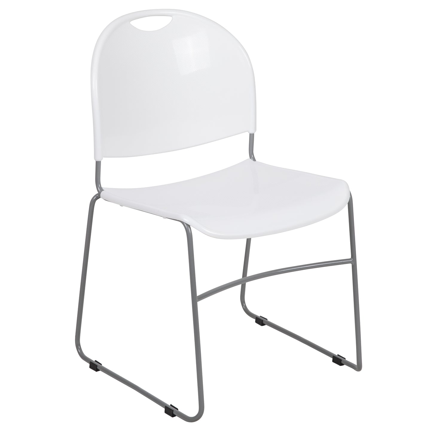 HERCULES Series 880 lb. Capacity White Ultra-Compact Stack Chair with Silver Powder Coated Frame White Plastic/Silver Frame