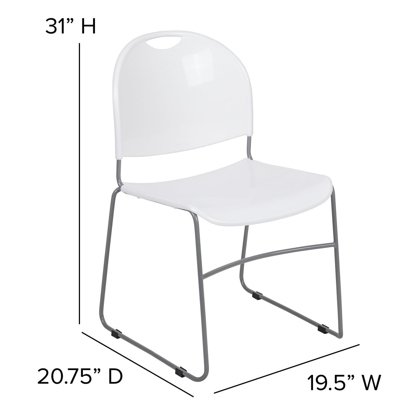 HERCULES Series 880 lb. Capacity White Ultra-Compact Stack Chair with Silver Powder Coated Frame White Plastic/Silver Frame