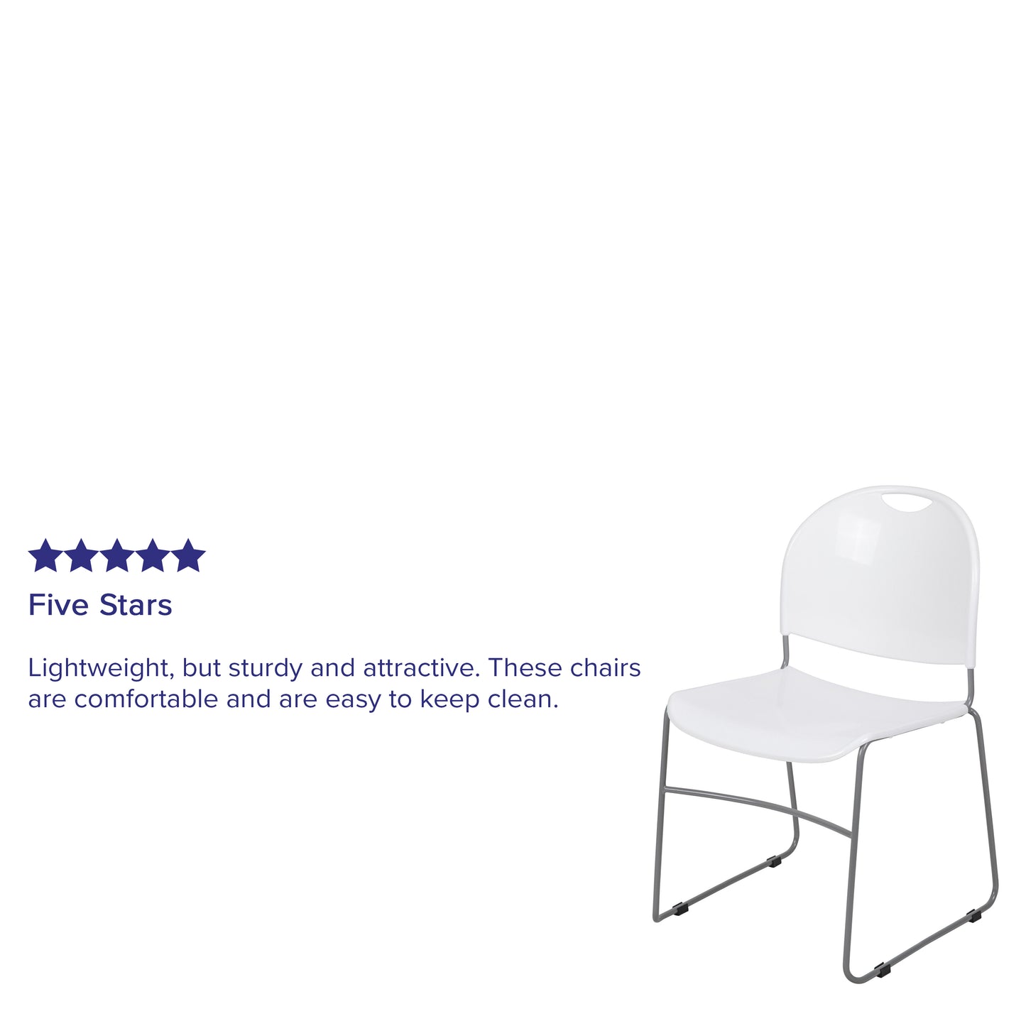 HERCULES Series 880 lb. Capacity White Ultra-Compact Stack Chair with Silver Powder Coated Frame White Plastic/Silver Frame