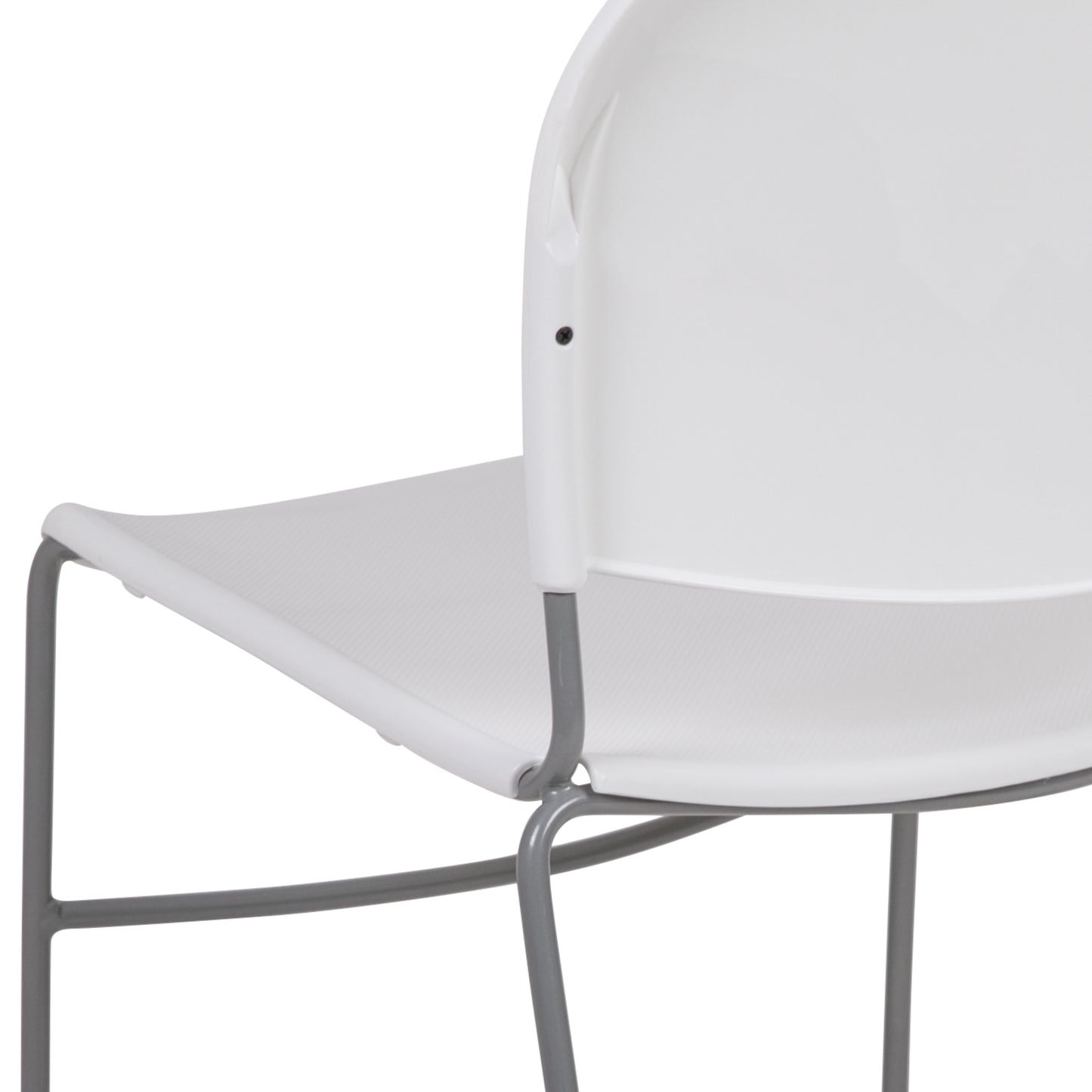 HERCULES Series 880 lb. Capacity White Ultra-Compact Stack Chair with Silver Powder Coated Frame White Plastic/Silver Frame