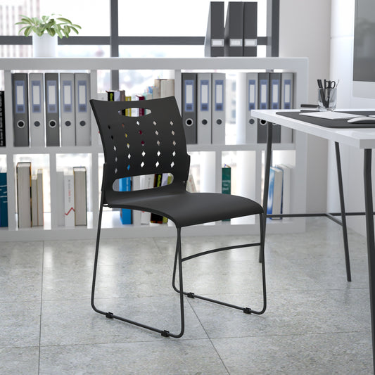HERCULES Series 881 lb. Capacity Black Sled Base Stack Chair with Air-Vent Back Black