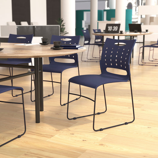 HERCULES Series 881 lb. Capacity Navy Sled Base Stack Chair with Air-Vent Back Navy