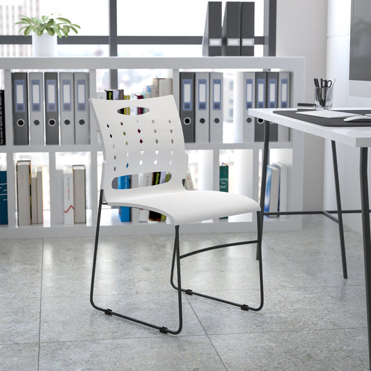 HERCULES Series 881 lb. Capacity White Sled Base Stack Chair with Air-Vent Back White