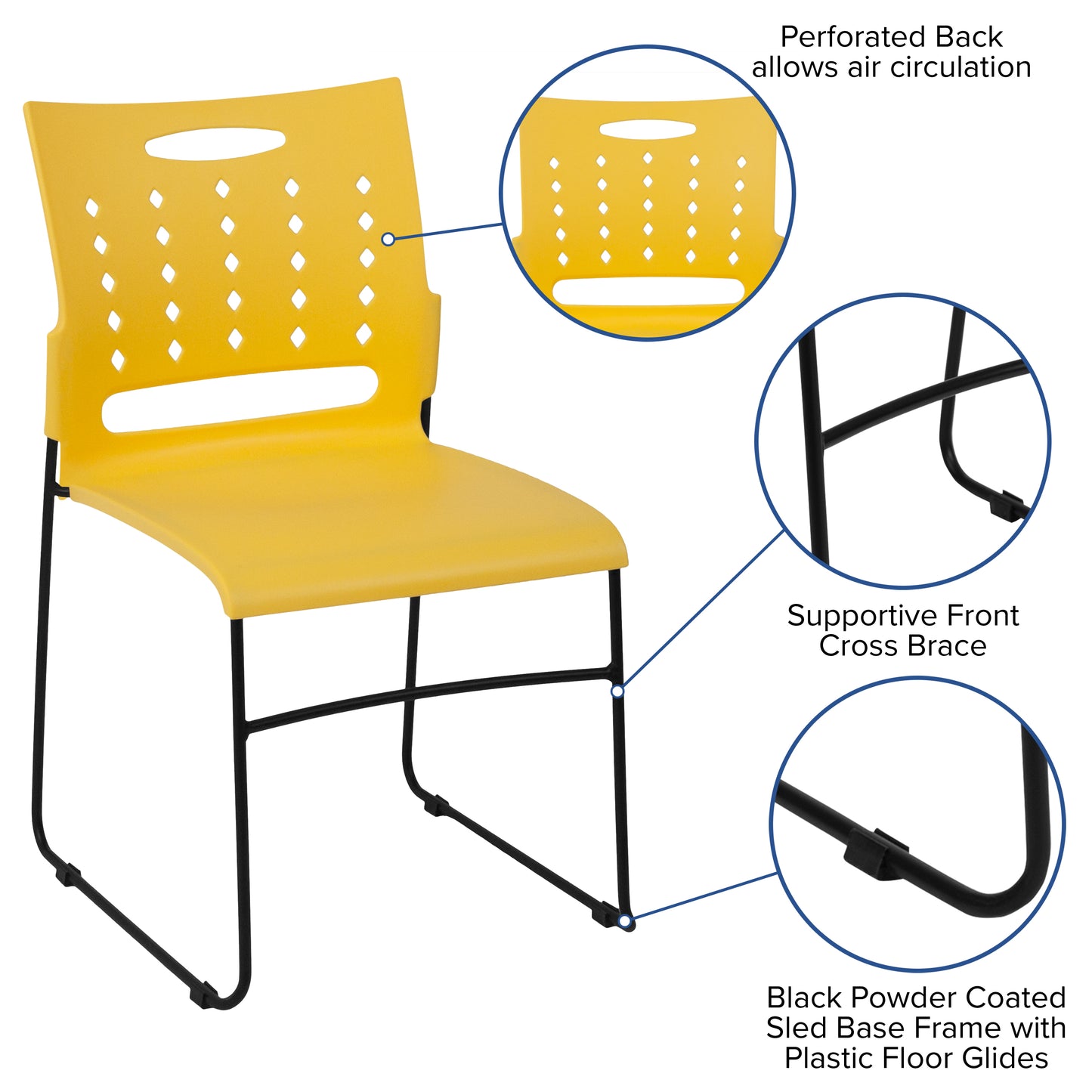 HERCULES Series 881 lb. Capacity Yellow Sled Base Stack Chair with Air-Vent Back Yellow RUT-2-YL-GG