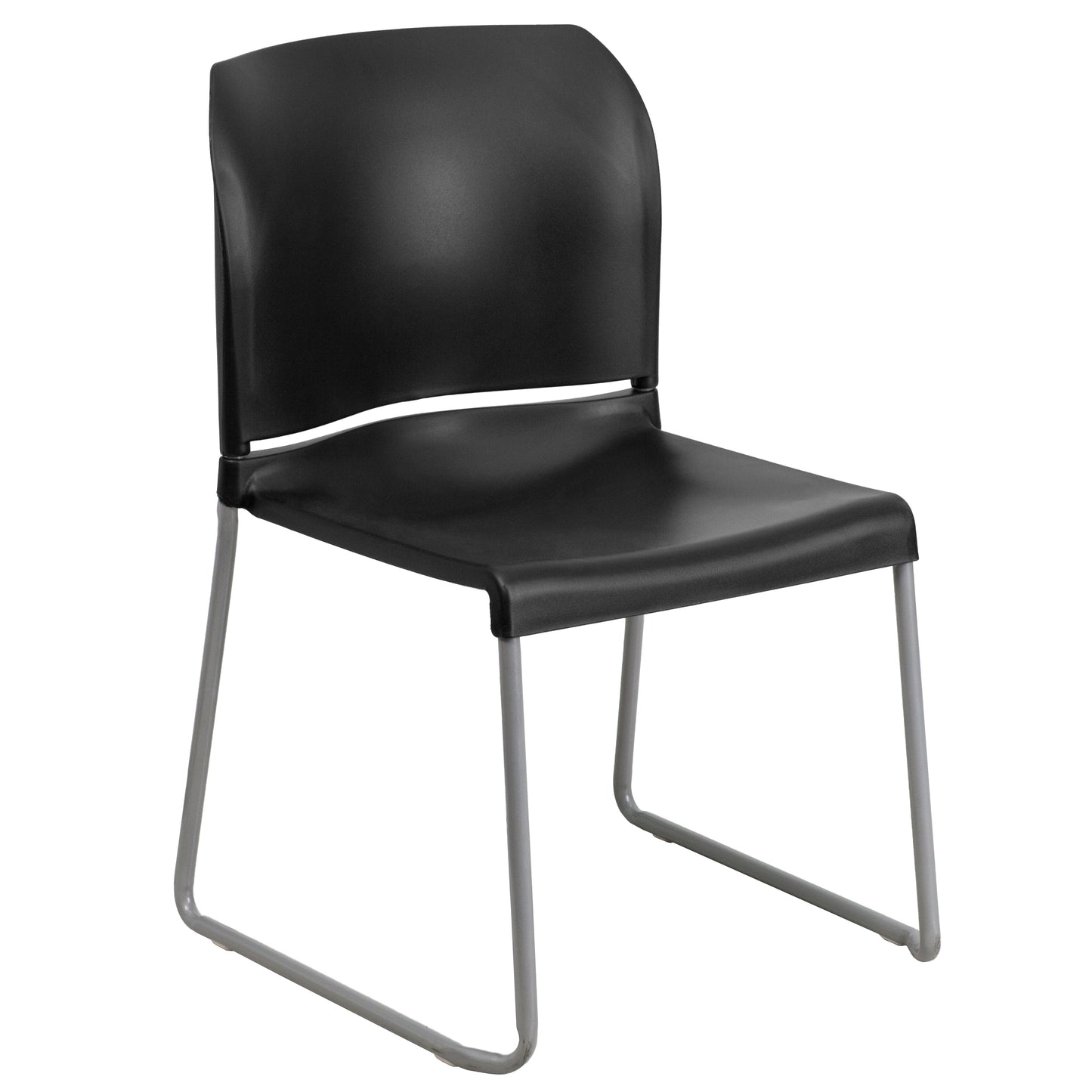 HERCULES Series 880 lb. Capacity Black Full Back Contoured Stack Chair with Gray Powder Coated Sled Base Black RUT-238A-BK-GG
