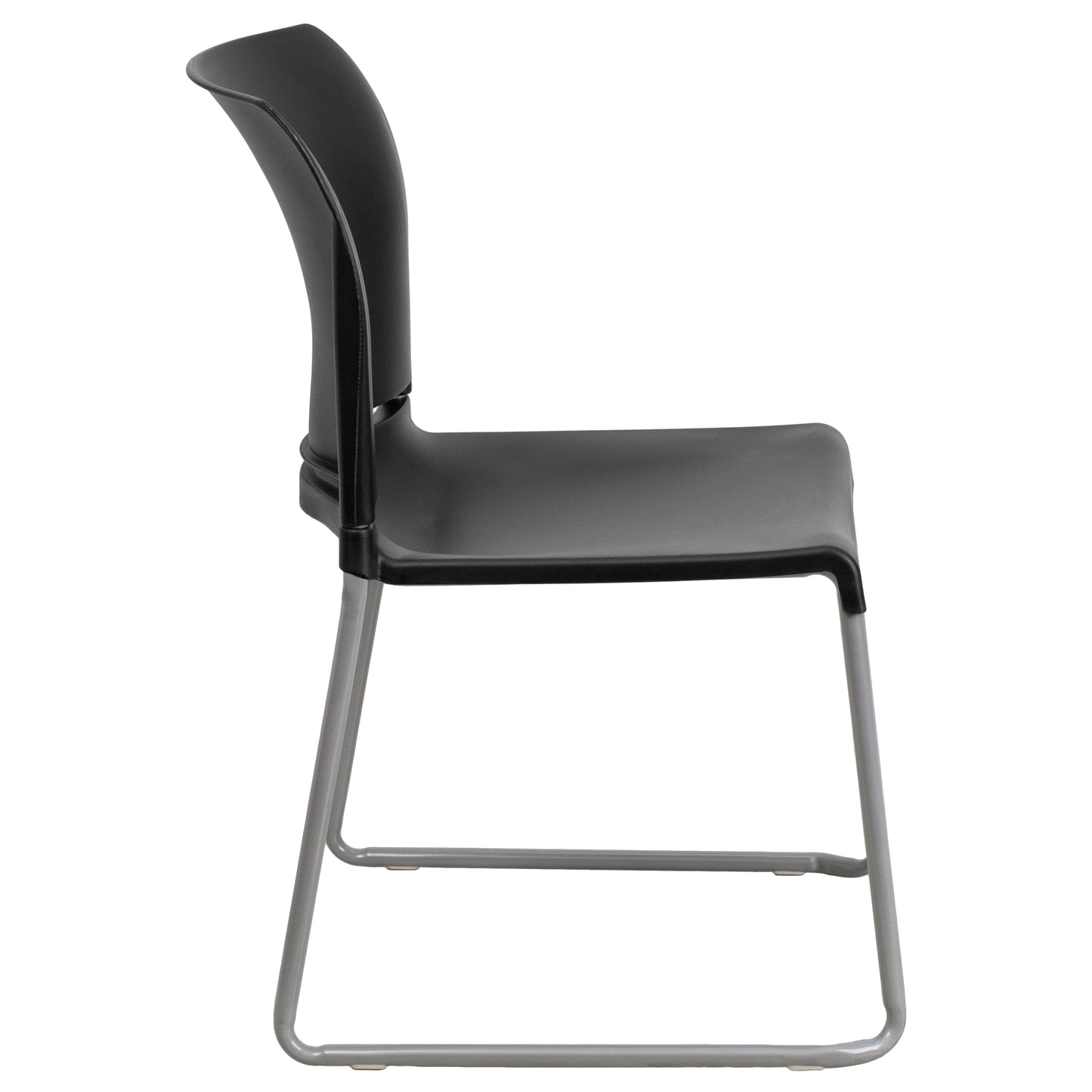 HERCULES Series 880 lb. Capacity Black Full Back Contoured Stack Chair with Gray Powder Coated Sled Base Black RUT-238A-BK-GG