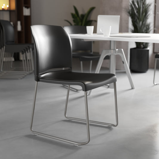 HERCULES Series 880 lb. Capacity Black Full Back Contoured Stack Chair with Gray Powder Coated Sled Base Black