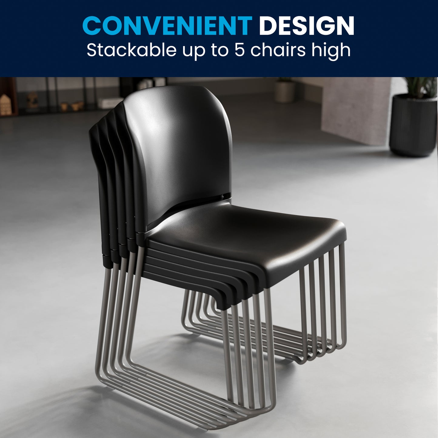 HERCULES Series 880 lb. Capacity Black Full Back Contoured Stack Chair with Gray Powder Coated Sled Base Black RUT-238A-BK-GG