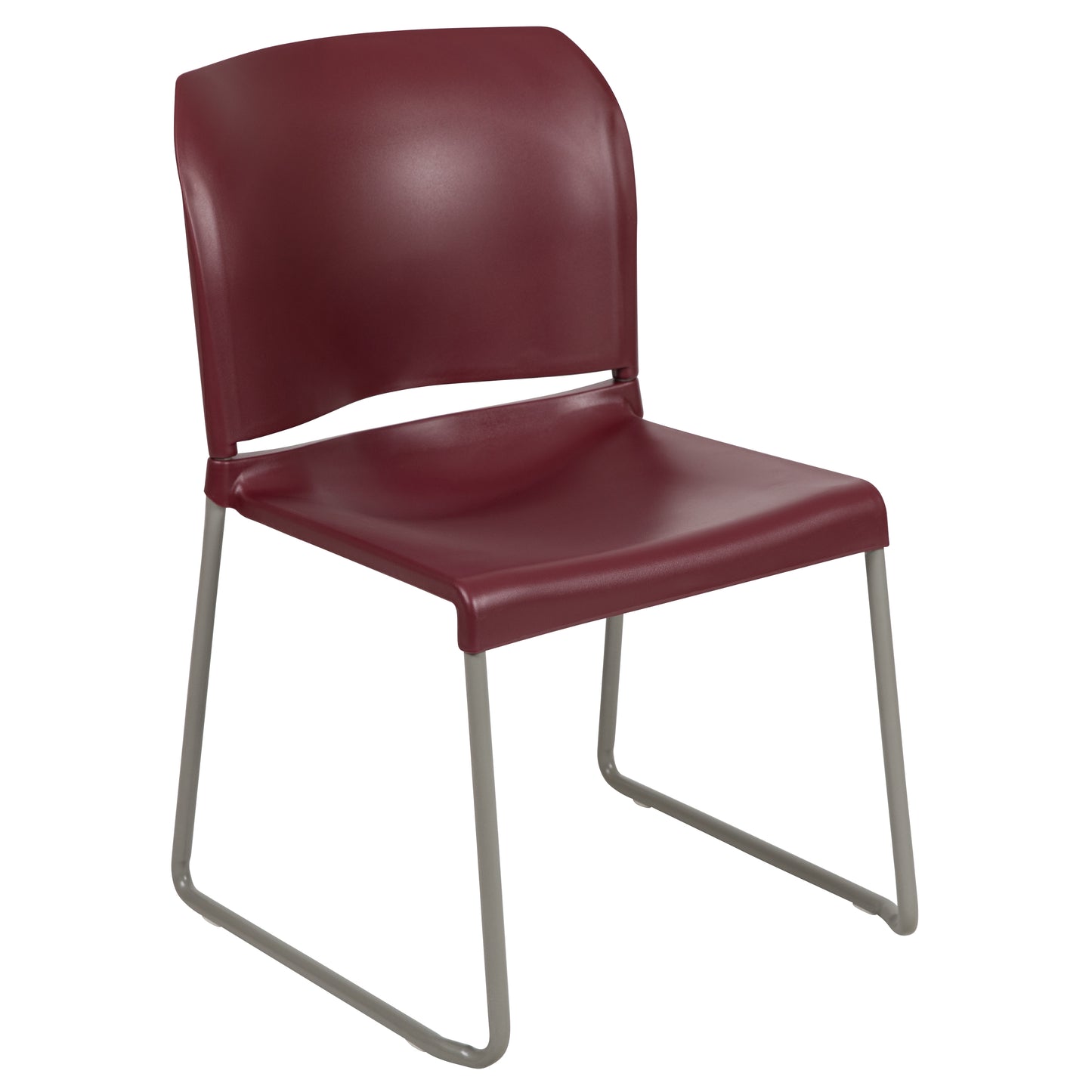 HERCULES Series 880 lb. Capacity Burgundy Full Back Contoured Stack Chair with Gray Powder Coated Sled Base Burgundy