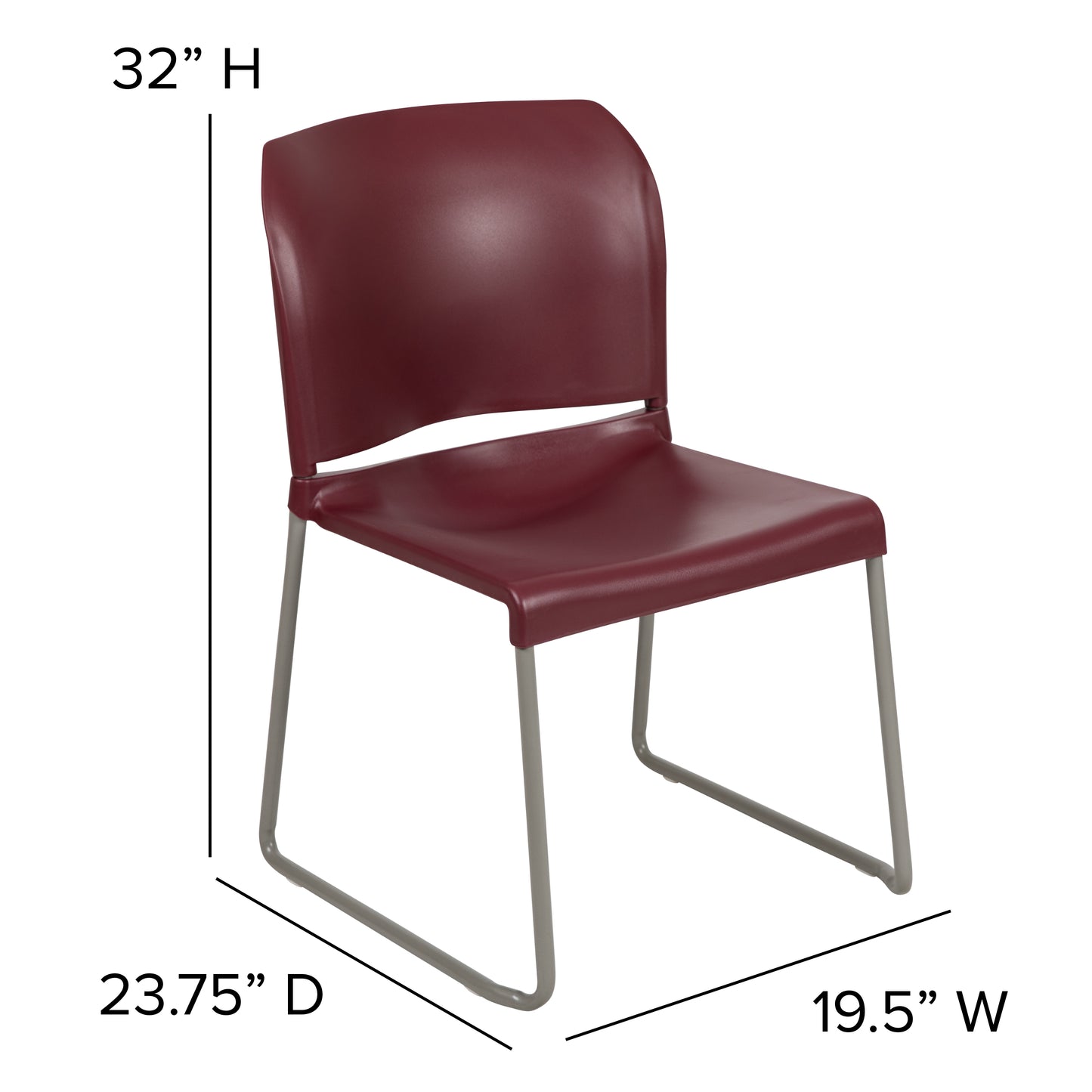 HERCULES Series 880 lb. Capacity Burgundy Full Back Contoured Stack Chair with Gray Powder Coated Sled Base Burgundy