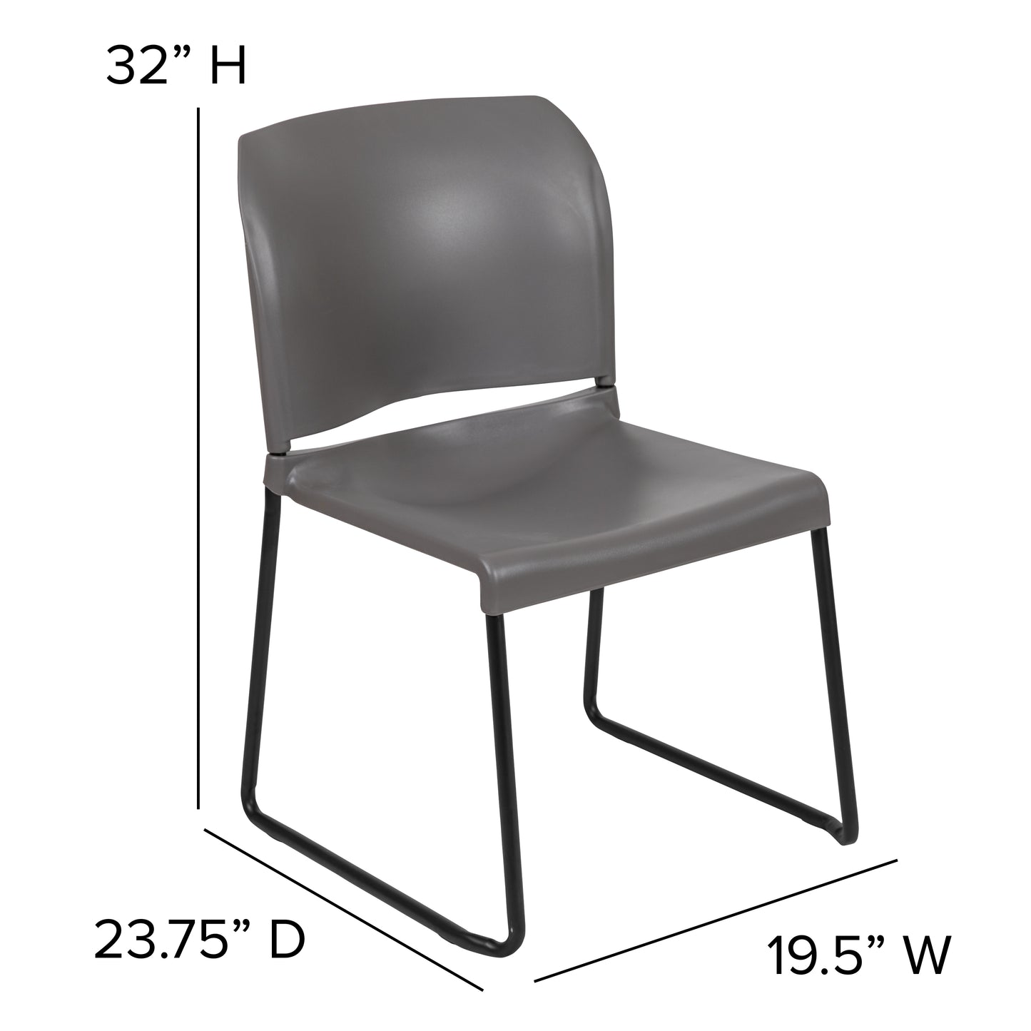 HERCULES Series 880 lb. Capacity Gray Full Back Contoured Stack Chair with Black Powder Coated Sled Base Gray