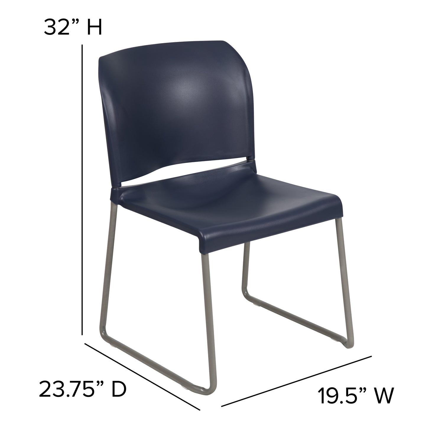 HERCULES Series 880 lb. Capacity Navy Full Back Contoured Stack Chair with Gray Powder Coated Sled Base Navy