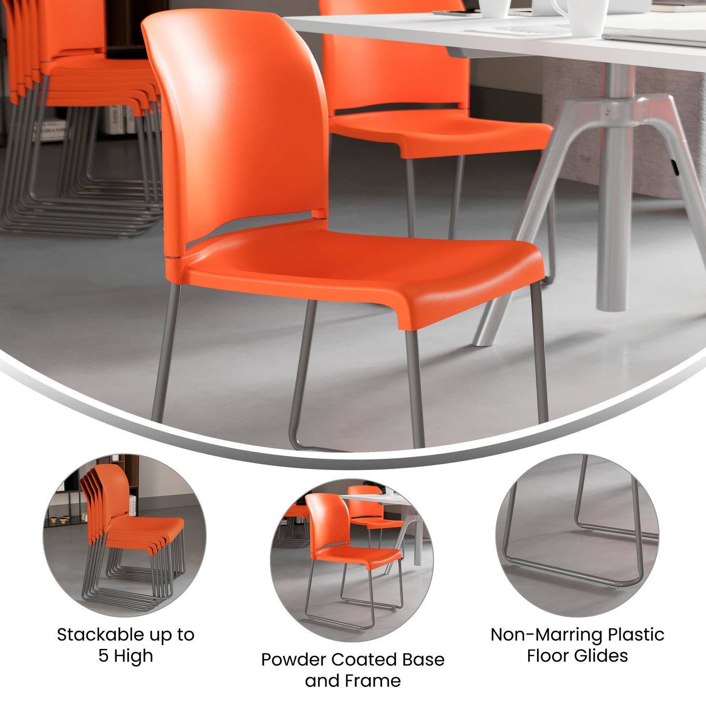 HERCULES Series 880 lb. Capacity Orange Full Back Contoured Stack Chair with Gray Powder Coated Sled Base Orange