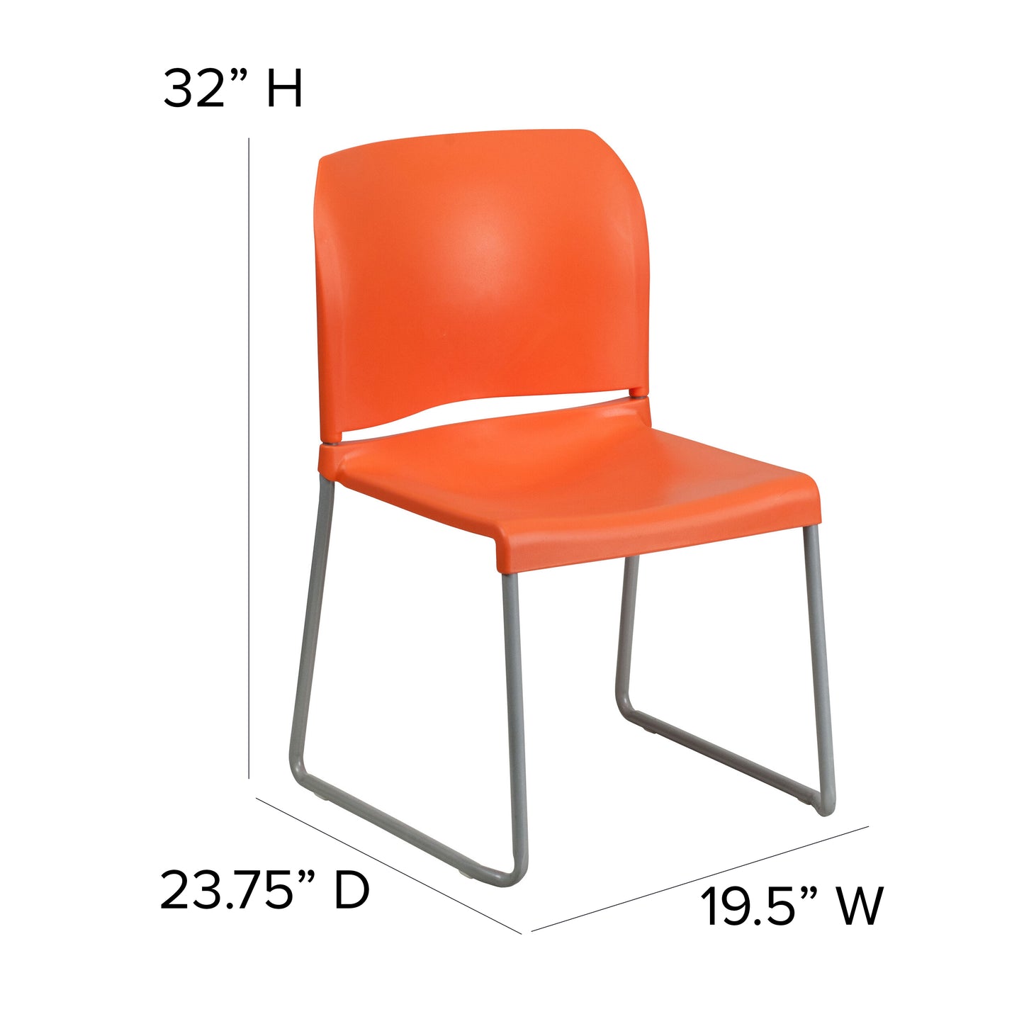 HERCULES Series 880 lb. Capacity Orange Full Back Contoured Stack Chair with Gray Powder Coated Sled Base Orange