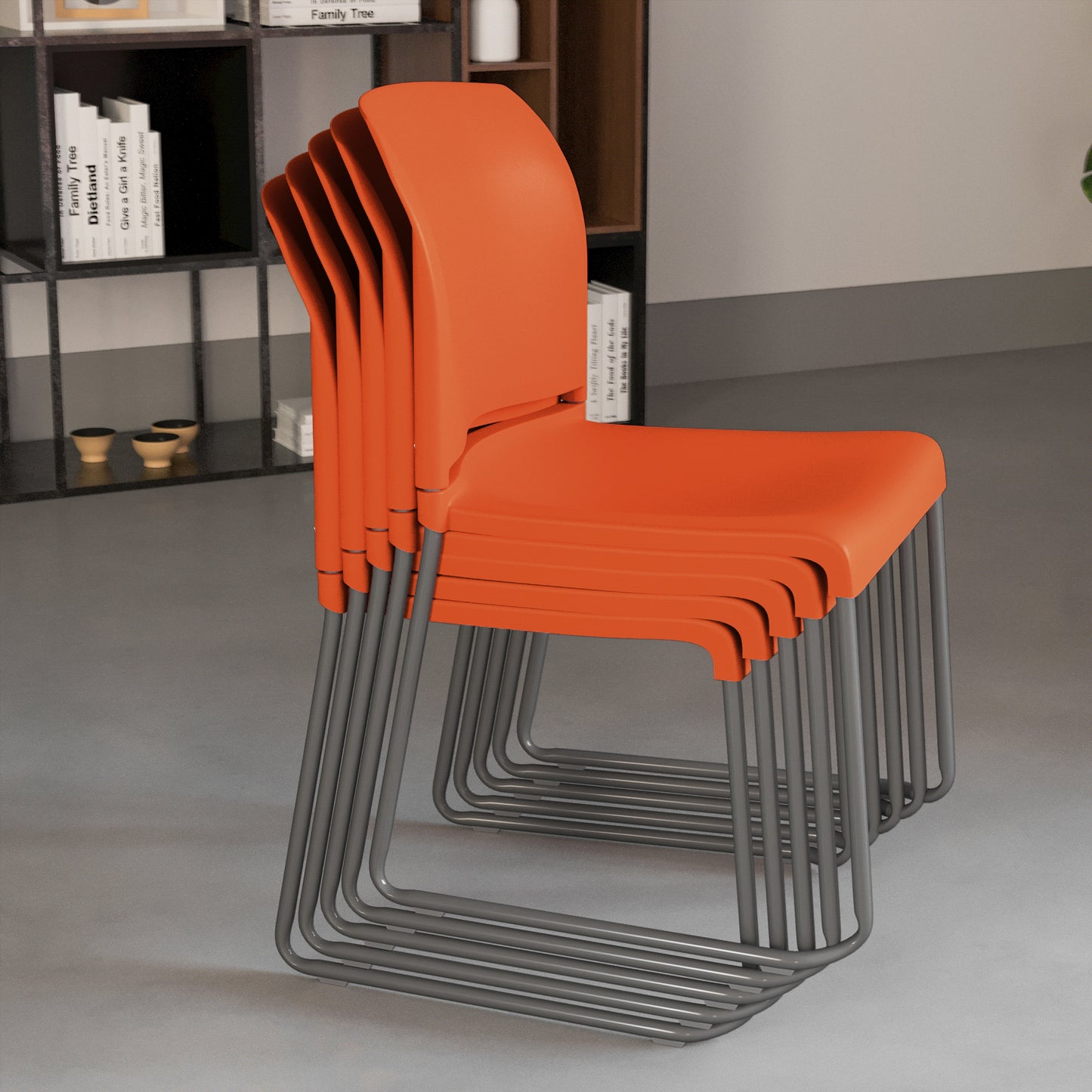 HERCULES Series 880 lb. Capacity Orange Full Back Contoured Stack Chair with Gray Powder Coated Sled Base Orange