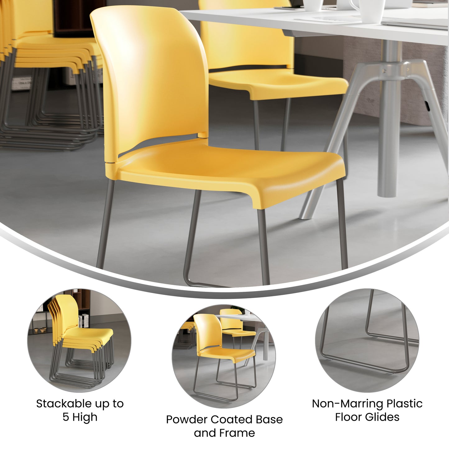 HERCULES Series 880 lb. Capacity Yellow Full Back Contoured Stack Chair with Gray Powder Coated Sled Base Yellow