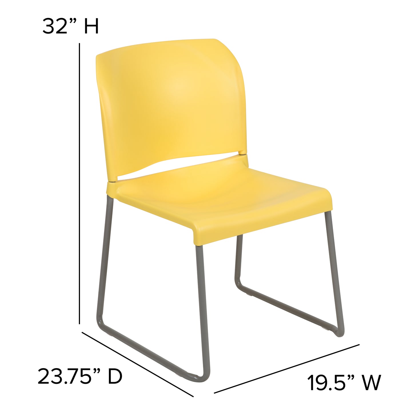 HERCULES Series 880 lb. Capacity Yellow Full Back Contoured Stack Chair with Gray Powder Coated Sled Base Yellow