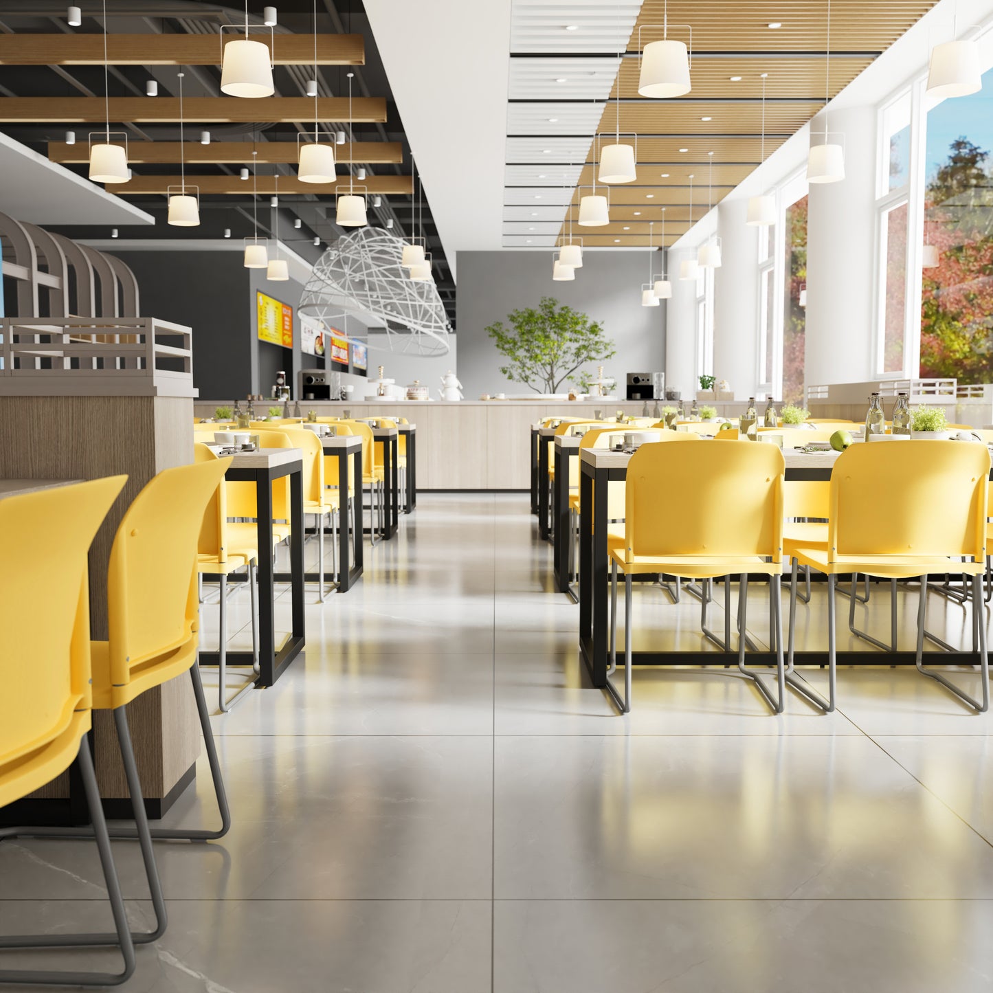 HERCULES Series 880 lb. Capacity Yellow Full Back Contoured Stack Chair with Gray Powder Coated Sled Base Yellow