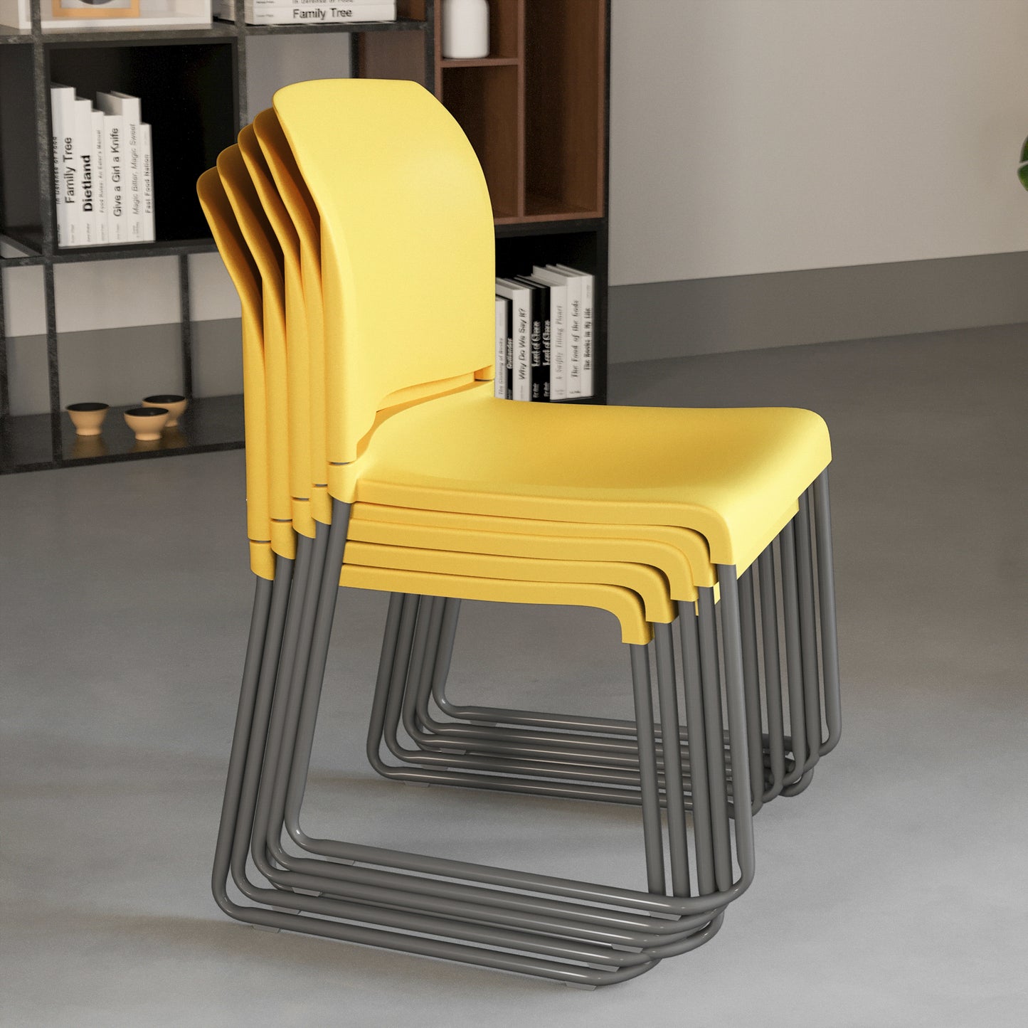HERCULES Series 880 lb. Capacity Yellow Full Back Contoured Stack Chair with Gray Powder Coated Sled Base Yellow