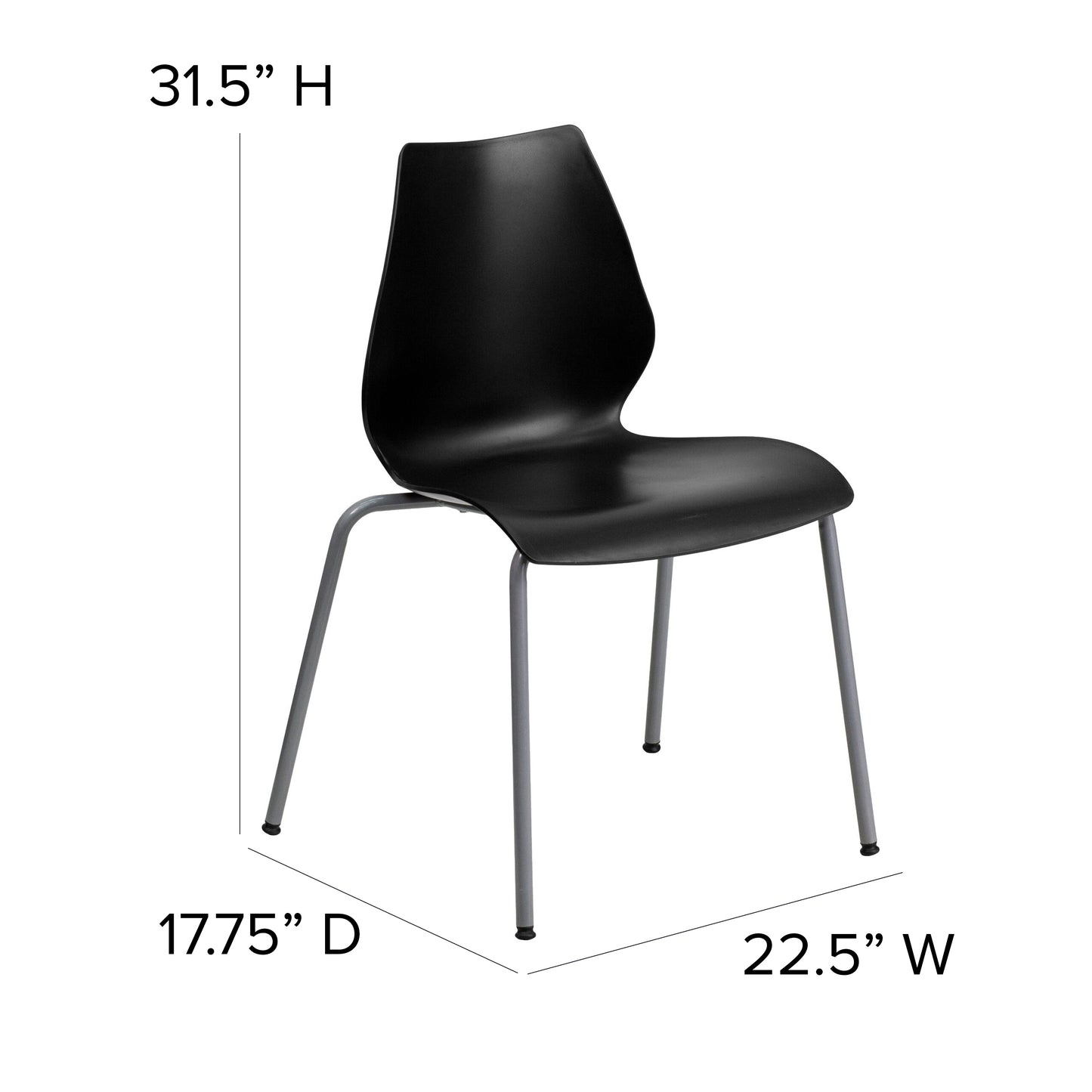 HERCULES Series 770 lb. Capacity Black Stack Chair with Lumbar Support and Silver Frame Black