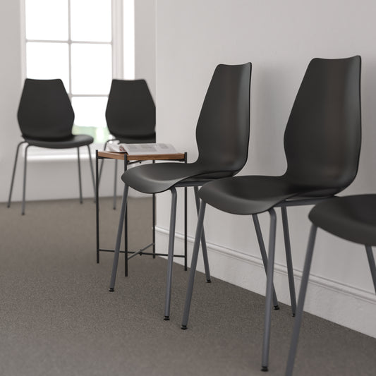 HERCULES Series 770 lb. Capacity Black Stack Chair with Lumbar Support and Silver Frame Black