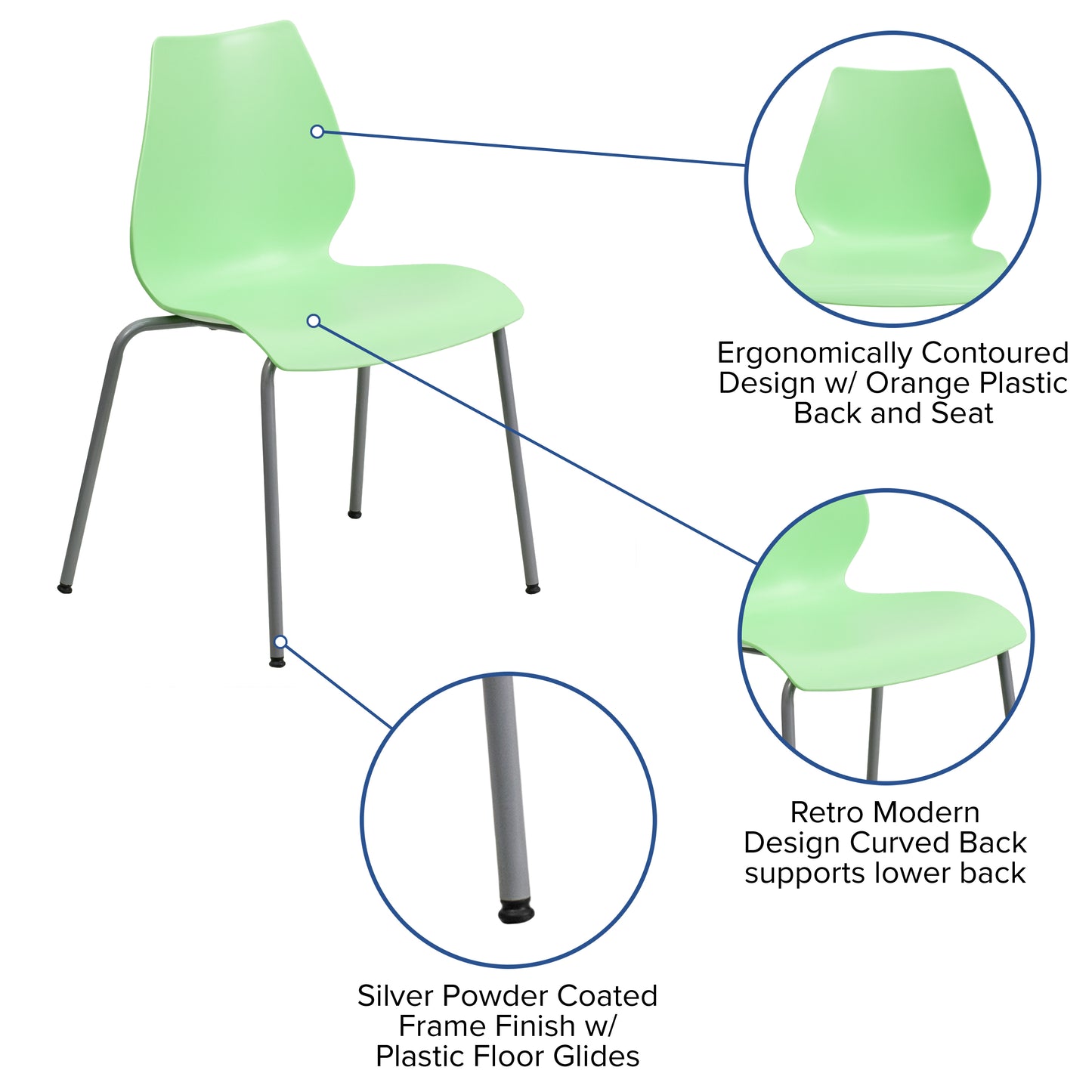 HERCULES Series 770 lb. Capacity Green Stack Chair with Lumbar Support and Silver Frame Green RUT-288-GREEN-GG