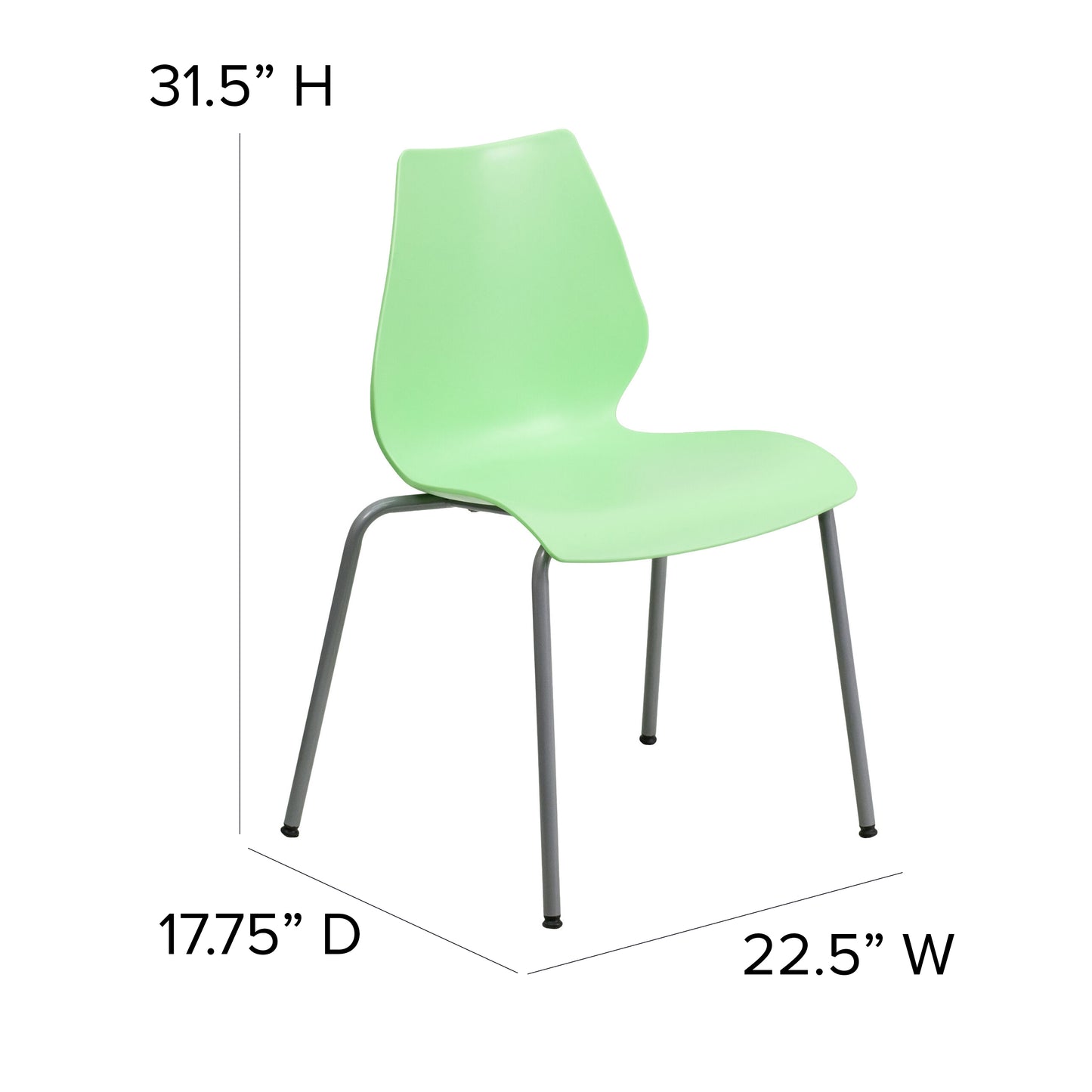 HERCULES Series 770 lb. Capacity Green Stack Chair with Lumbar Support and Silver Frame Green RUT-288-GREEN-GG