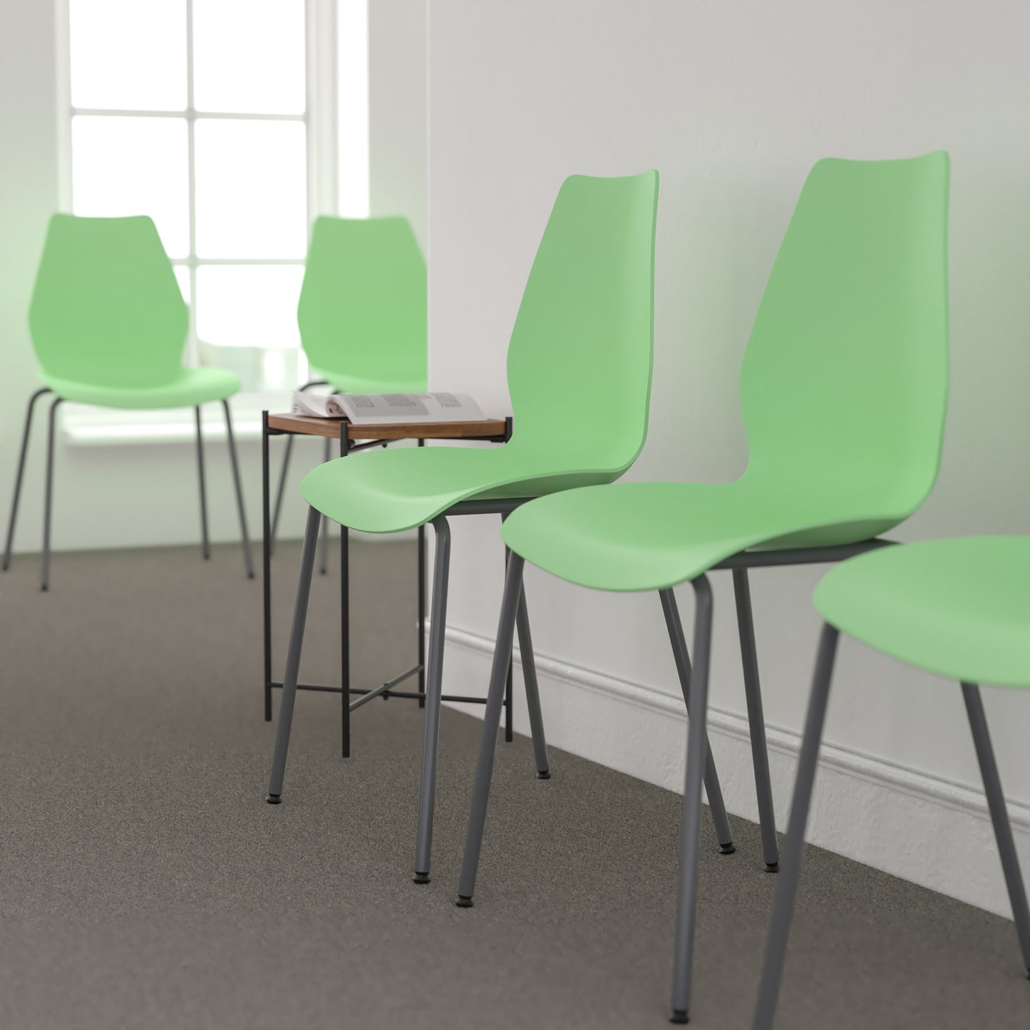 HERCULES Series 770 lb. Capacity Green Stack Chair with Lumbar Support and Silver Frame Green RUT-288-GREEN-GG