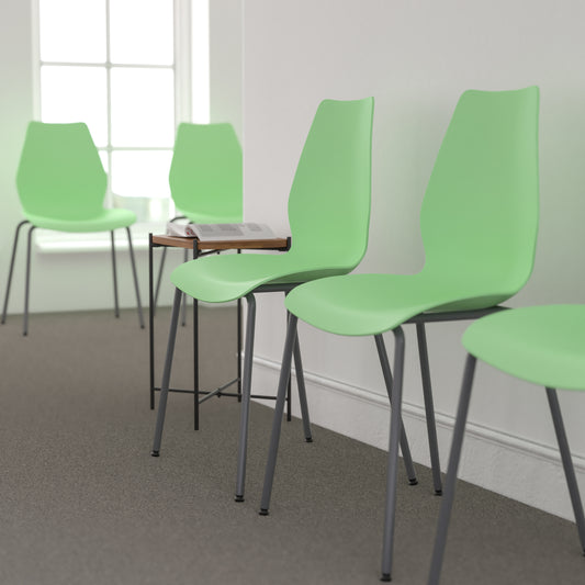 HERCULES Series 770 lb. Capacity Green Stack Chair with Lumbar Support and Silver Frame Green