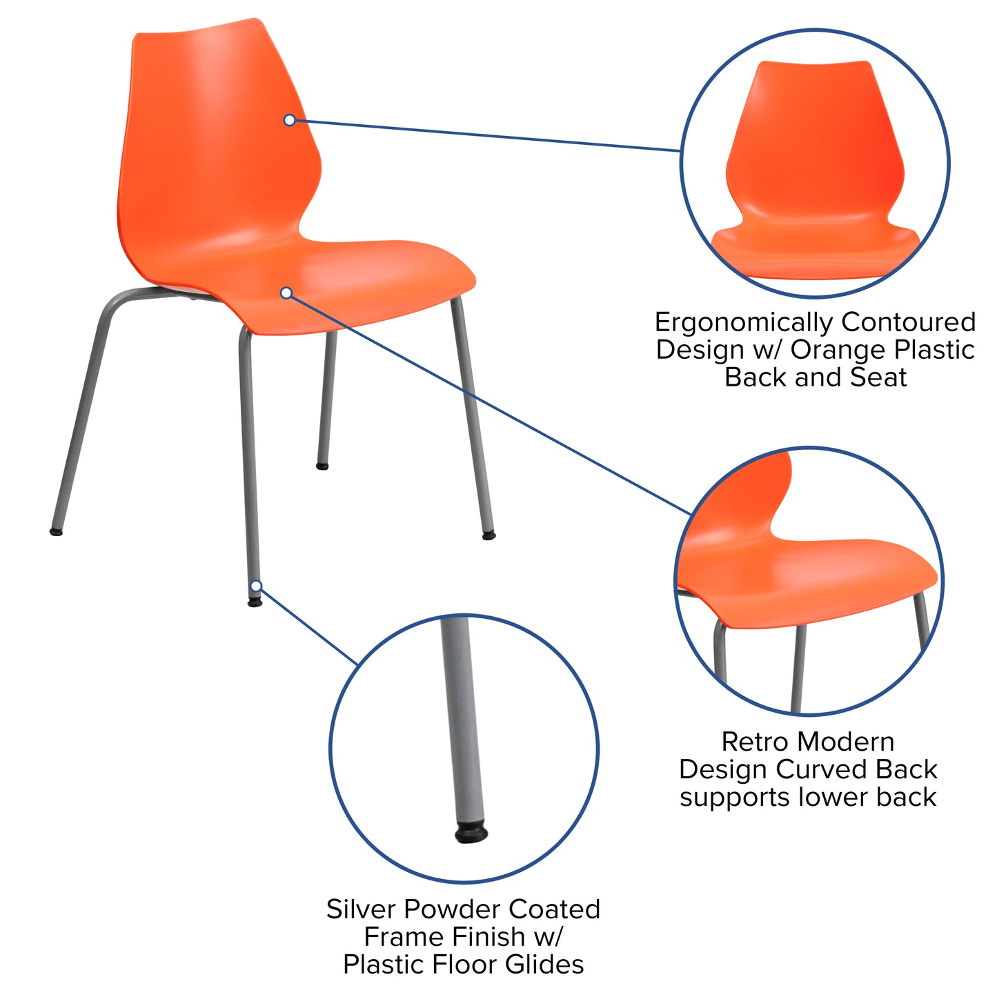 HERCULES Series 770 lb. Capacity Orange Stack Chair with Lumbar Support and Silver Frame Orange