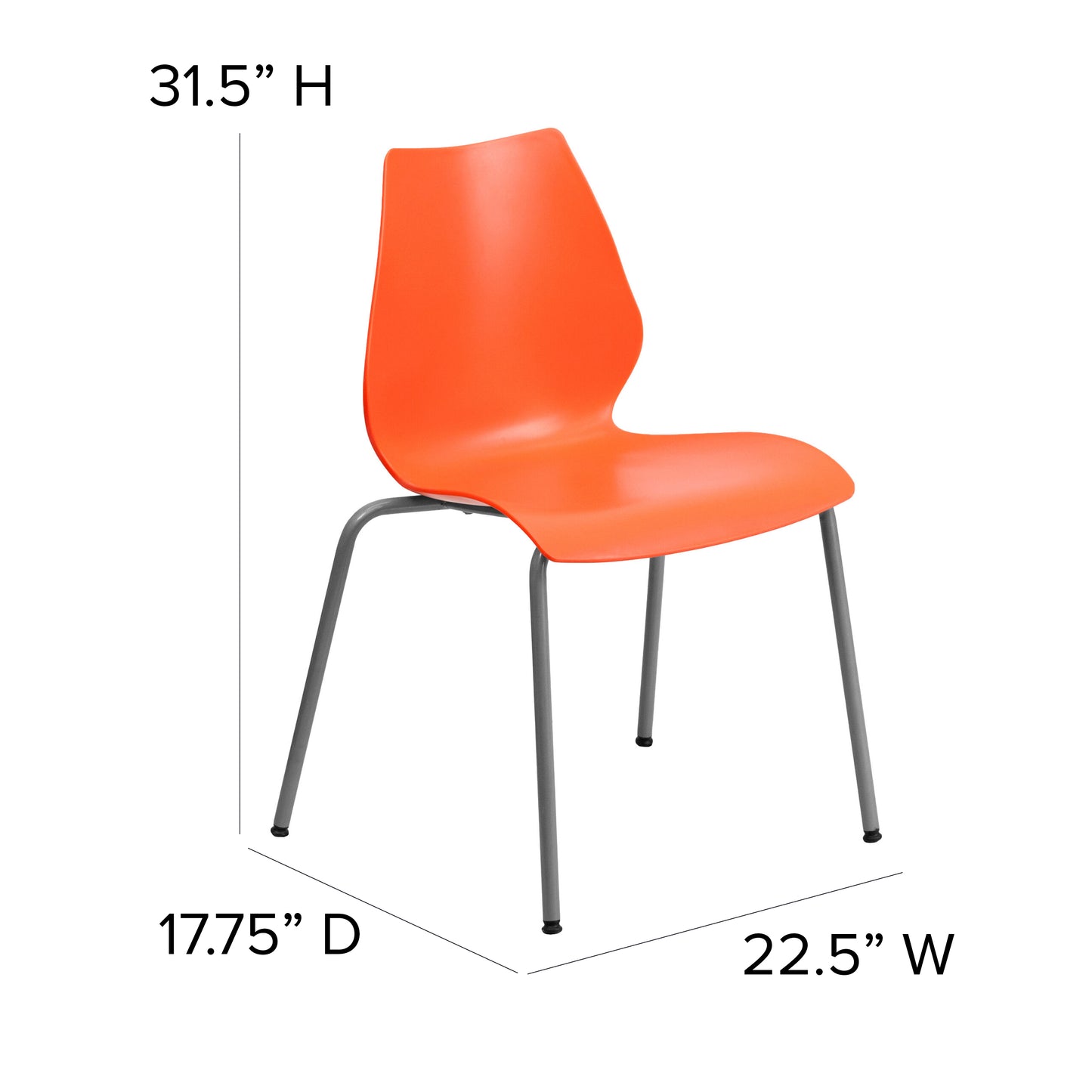 HERCULES Series 770 lb. Capacity Orange Stack Chair with Lumbar Support and Silver Frame Orange