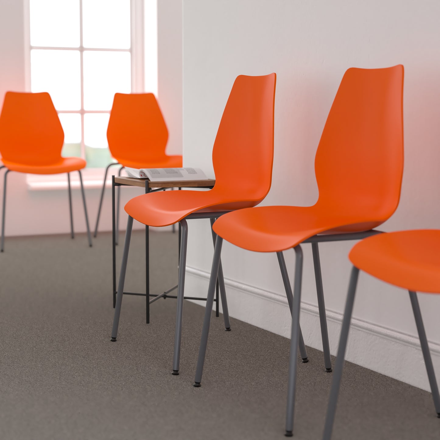 HERCULES Series 770 lb. Capacity Orange Stack Chair with Lumbar Support and Silver Frame Orange