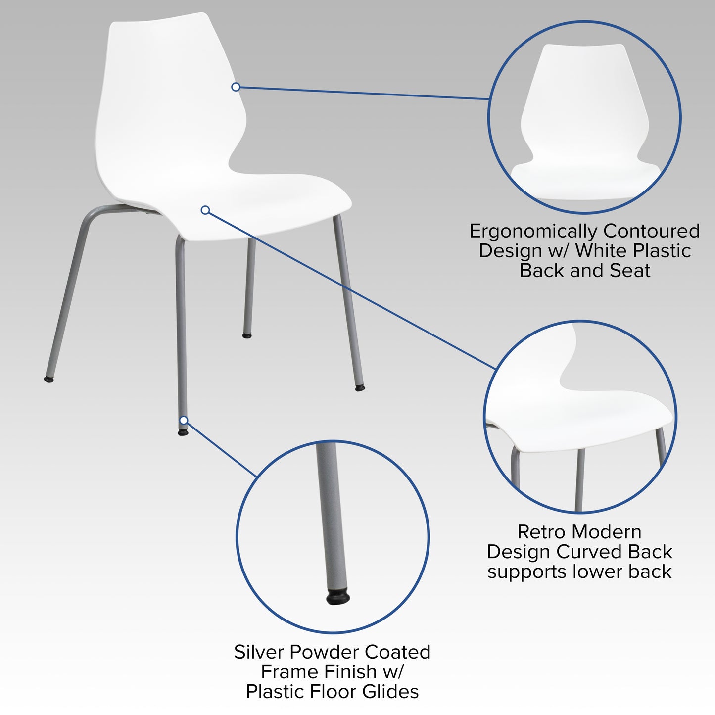 HERCULES Series 770 lb. Capacity White Stack Chair with Lumbar Support and Silver Frame White
