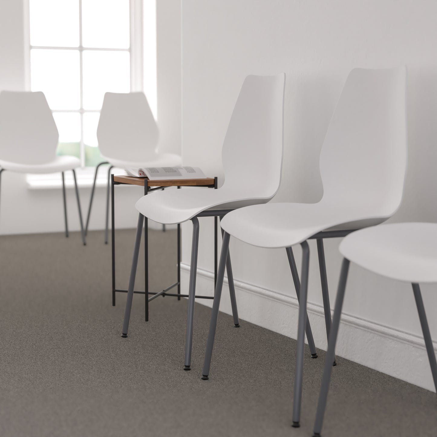 HERCULES Series 770 lb. Capacity White Stack Chair with Lumbar Support and Silver Frame White