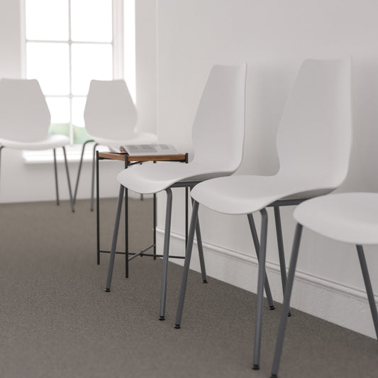 HERCULES Series 770 lb. Capacity White Stack Chair with Lumbar Support and Silver Frame White
