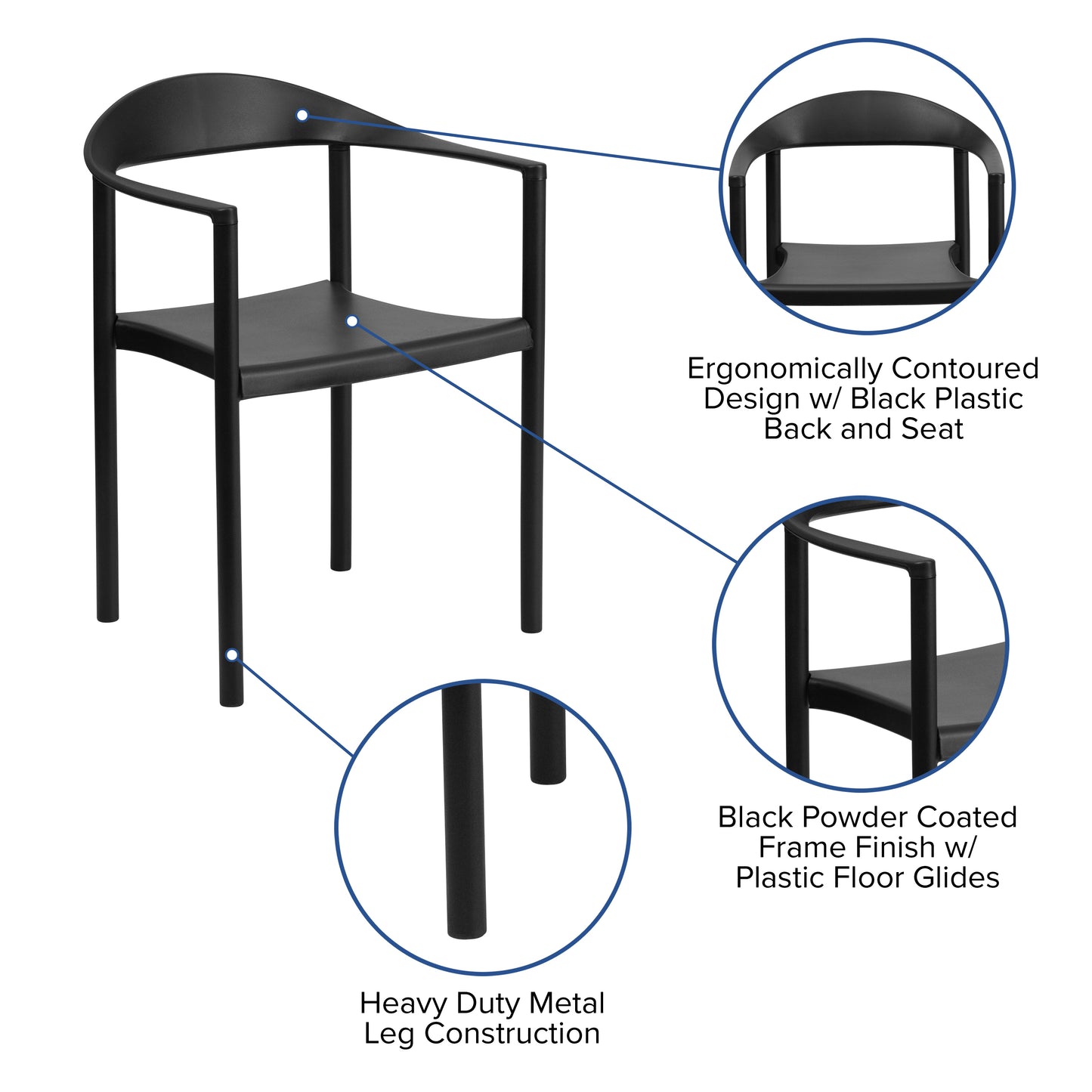 HERCULES Series 1000 lb. Capacity Black Plastic Cafe Stack Chair Black